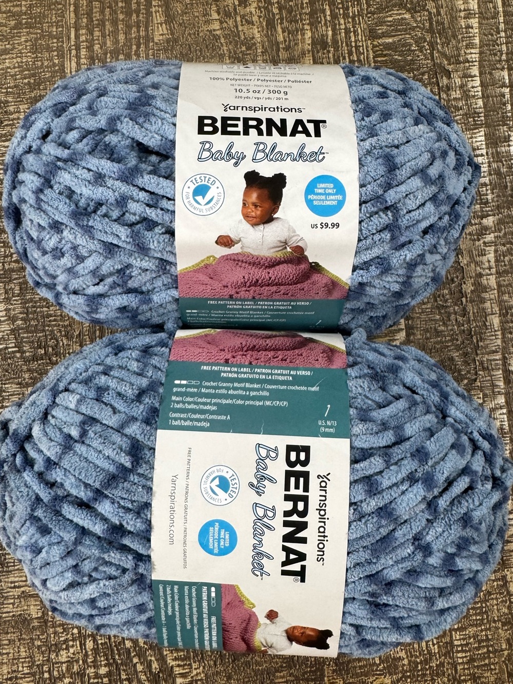 Bernat Baby Blanket Plush Yarn lot (2 skeins) in Blueberry Sprinkles